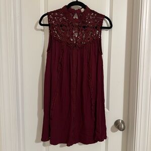 Altar’d State Maroon Laced High Neck Dress, M